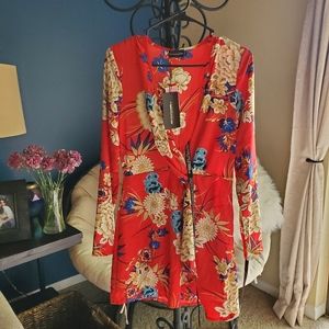 Long sleeve faux wrap dress